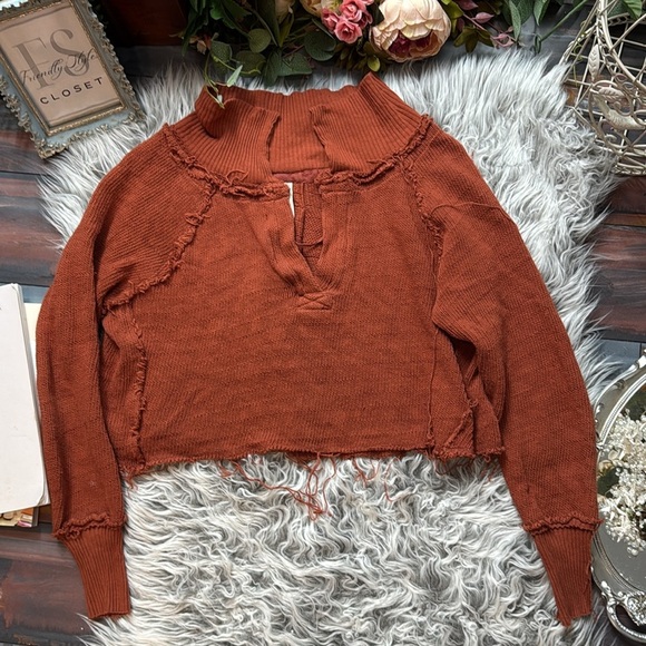 We The Free Distressed Darcy Cropped Sweater in Cedar - Picture 7 of 14